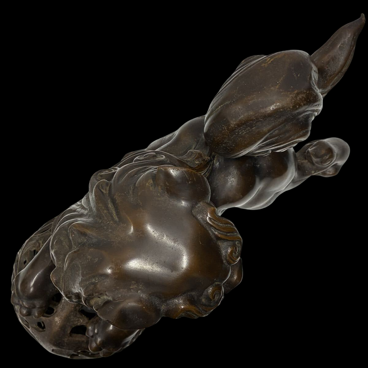 Showa Vintage Japanese Guardian Shishi Foo Fu Dog / Lion Metal Okimono with Jewel Ball