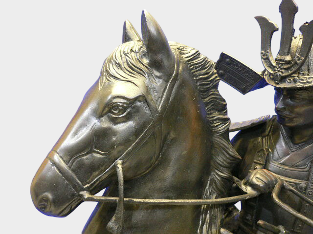 Monumental Japanese Bronze Samurai Warrior Equestrian Statue Kusunoki Masashige Signed Shoun Warrior Sculpture