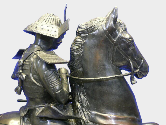 Monumental Japanese Bronze Samurai Warrior Equestrian Statue Kusunoki Masashige Signed Shoun Warrior Sculpture