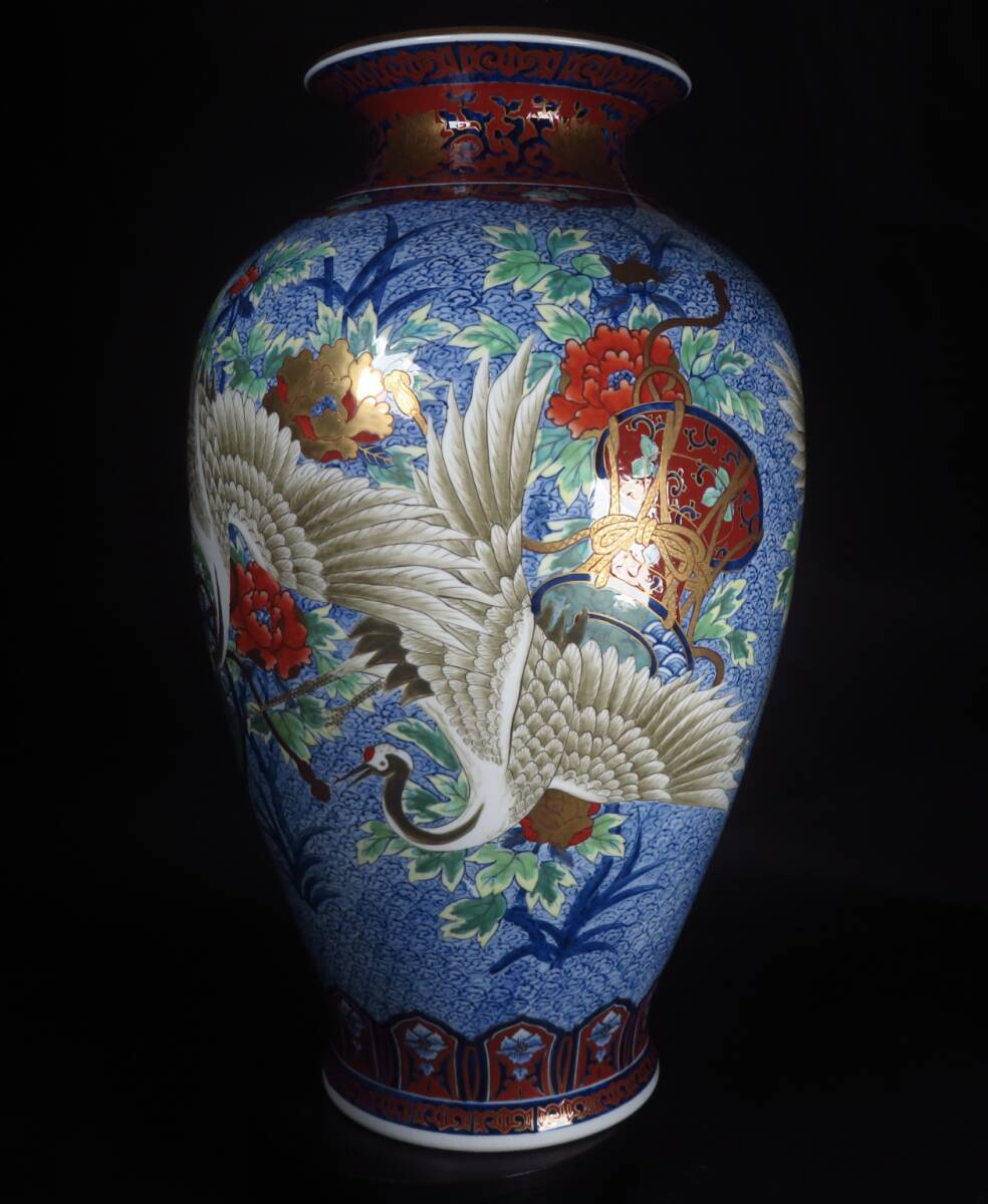 Monumental Japanese Polychrome Crane Vase — 74.5 cm Hand-Painted Porcelain Floor Vessel — Collector Interior Statement