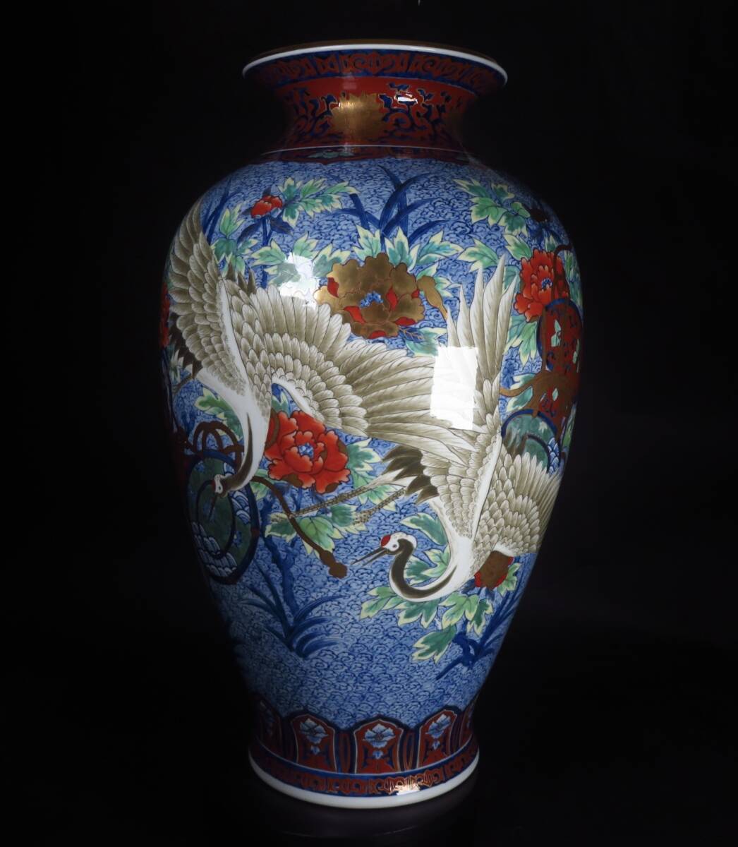 Monumental Japanese Polychrome Crane Vase — 74.5 cm Hand-Painted Porcelain Floor Vessel — Collector Interior Statement
