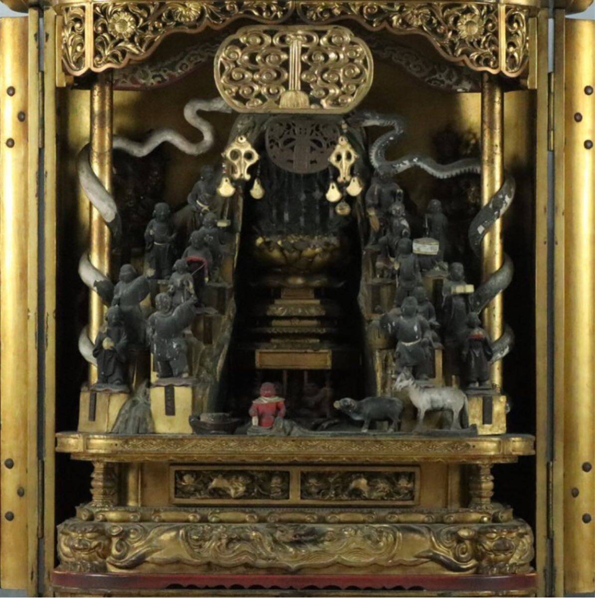 Monumental Multi-Figure Zushi Shrine (100cm Class) - Eight-Armed Benzaiten + Four Guardian Kings + Fifteen Attendants - (Temple / Estate-Scale Interior Shrine, Museum-Class)