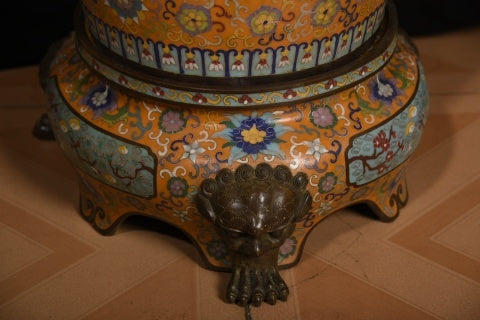 Monumental Pair of Qing Dynasty Cloisonné Vases, Qianlong Imperial Style, Chinese Enamelware (Antique, 100+ Years)