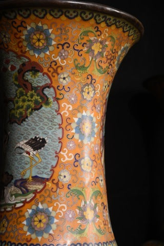 Monumental Pair of Qing Dynasty Cloisonné Vases, Qianlong Imperial Style, Chinese Enamelware (Antique, 100+ Years)