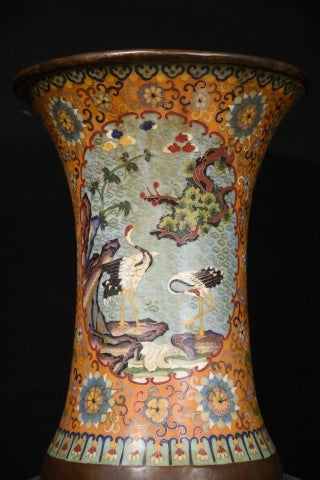 Monumental Pair of Qing Dynasty Cloisonné Vases, Qianlong Imperial Style, Chinese Enamelware (Antique, 100+ Years)