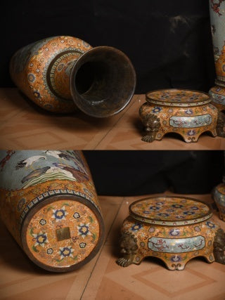 Monumental Pair of Qing Dynasty Cloisonné Vases, Qianlong Imperial Style, Chinese Enamelware (Antique, 100+ Years)