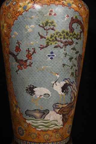 Monumental Pair of Qing Dynasty Cloisonné Vases, Qianlong Imperial Style, Chinese Enamelware (Antique, 100+ Years)