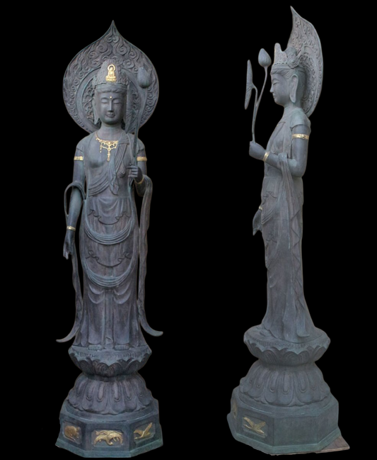 Monumental Standing Kannon Bosatsu Bronze Statue — 201 cm Temple Scale Sculpture