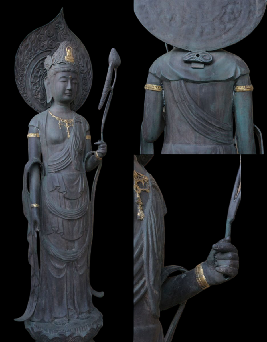 Monumental Standing Kannon Bosatsu Bronze Statue — 201 cm Temple Scale Sculpture