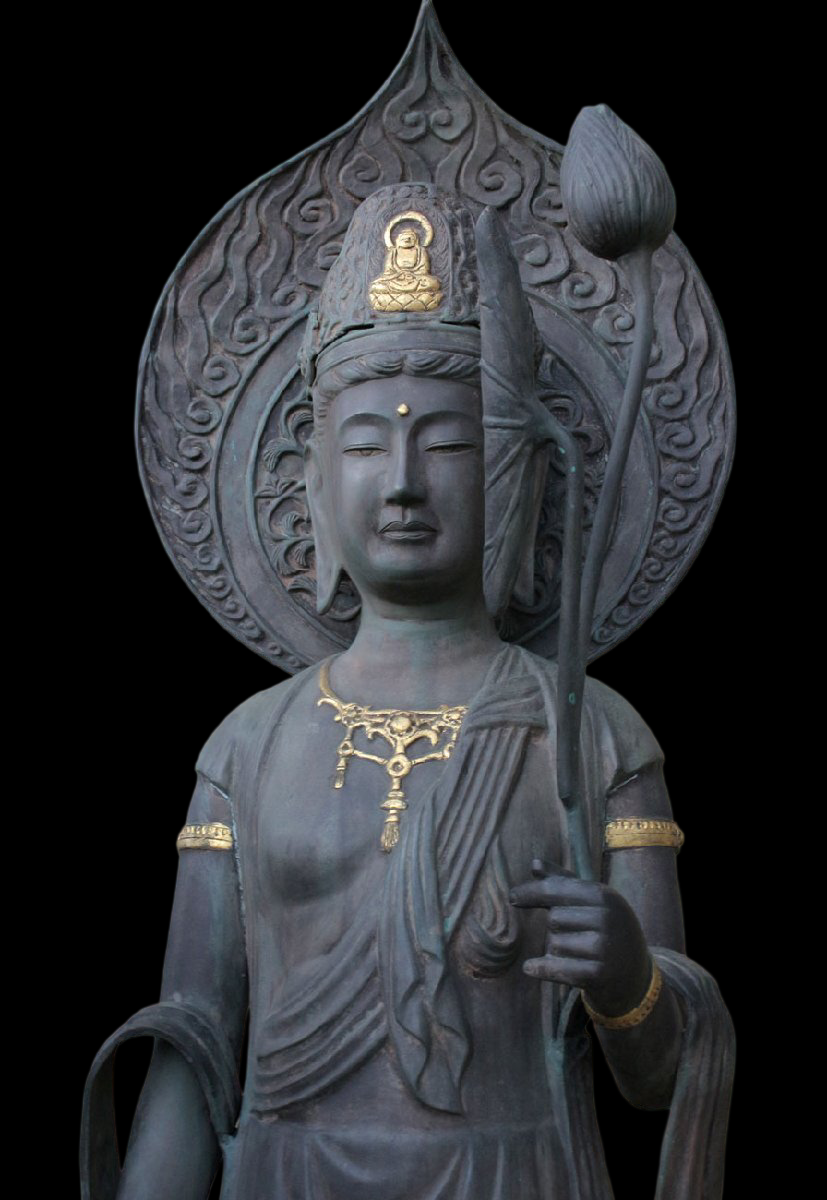 Monumental Standing Kannon Bosatsu Bronze Statue — 201 cm Temple Scale Sculpture