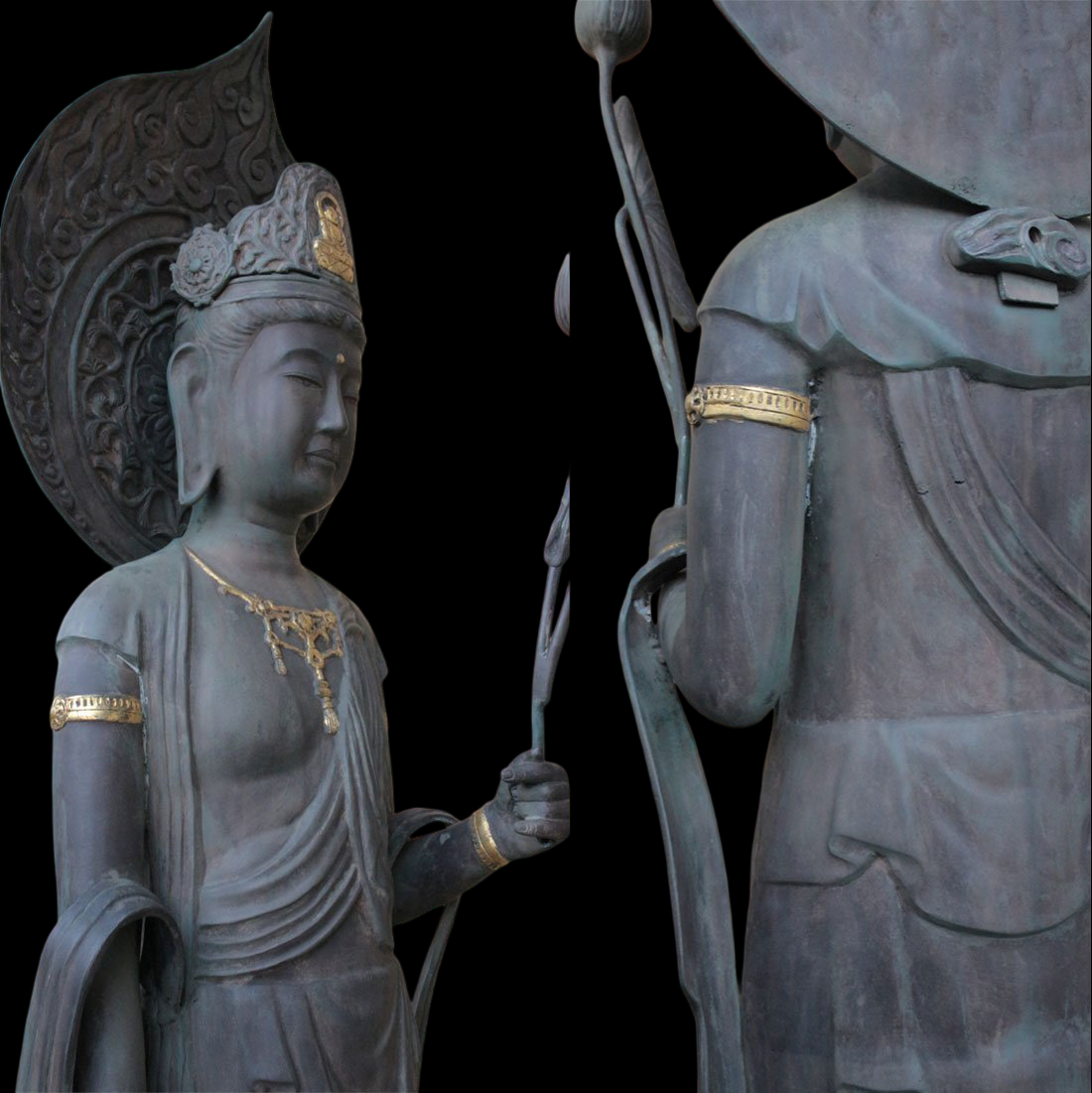 Monumental Standing Kannon Bosatsu Bronze Statue — 201 cm Temple Scale Sculpture
