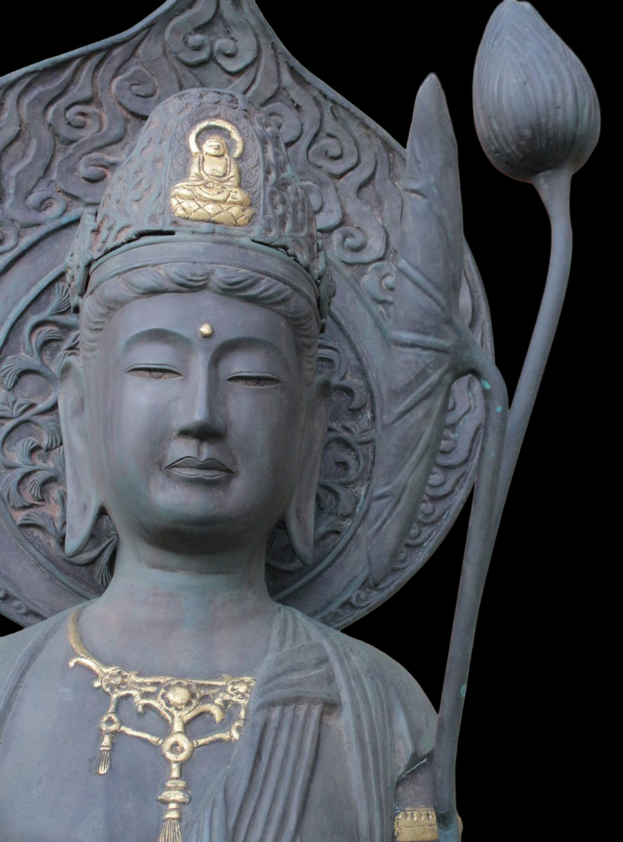 Monumental Standing Kannon Bosatsu Bronze Statue — 201 cm Temple Scale Sculpture