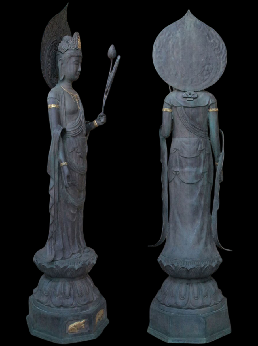 Monumental Standing Kannon Bosatsu Bronze Statue — 201 cm Temple Scale Sculpture