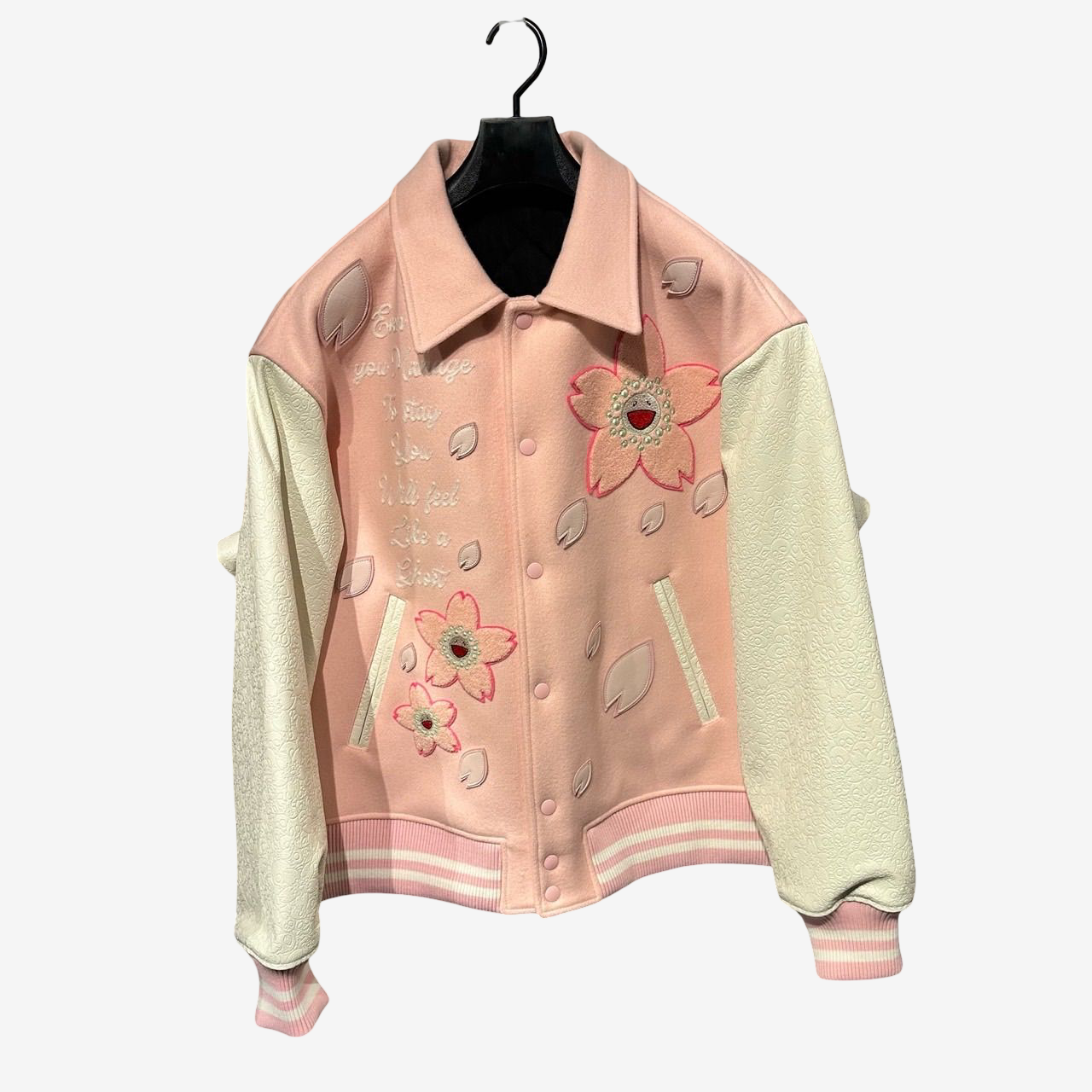 Takashi Murakami Sakura Varsity Jacket Mononoke Made Pink Cherry Blossom Leather Sleeve Rare Japanese Streetwear XL