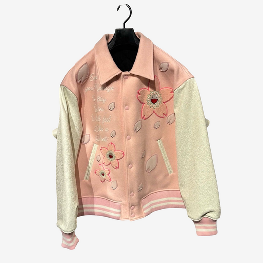 Takashi Murakami Sakura Varsity Jacket Mononoke Made Pink Cherry Blossom Leather Sleeve Rare Japanese Streetwear XL