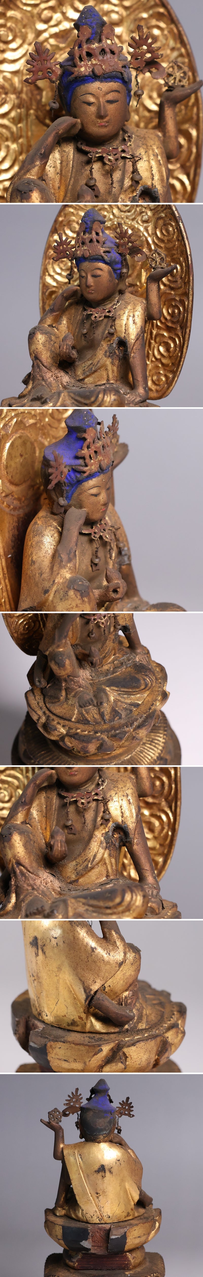 Nyoirin Kannon Bosatsu in Gilt Polychrome Wood — Seated Icon with Portable Zushi Shrine (Approx. 21.5 cm Figure / 31 cm Zushi) — Pilgrimage-Scale Devotional Architecture