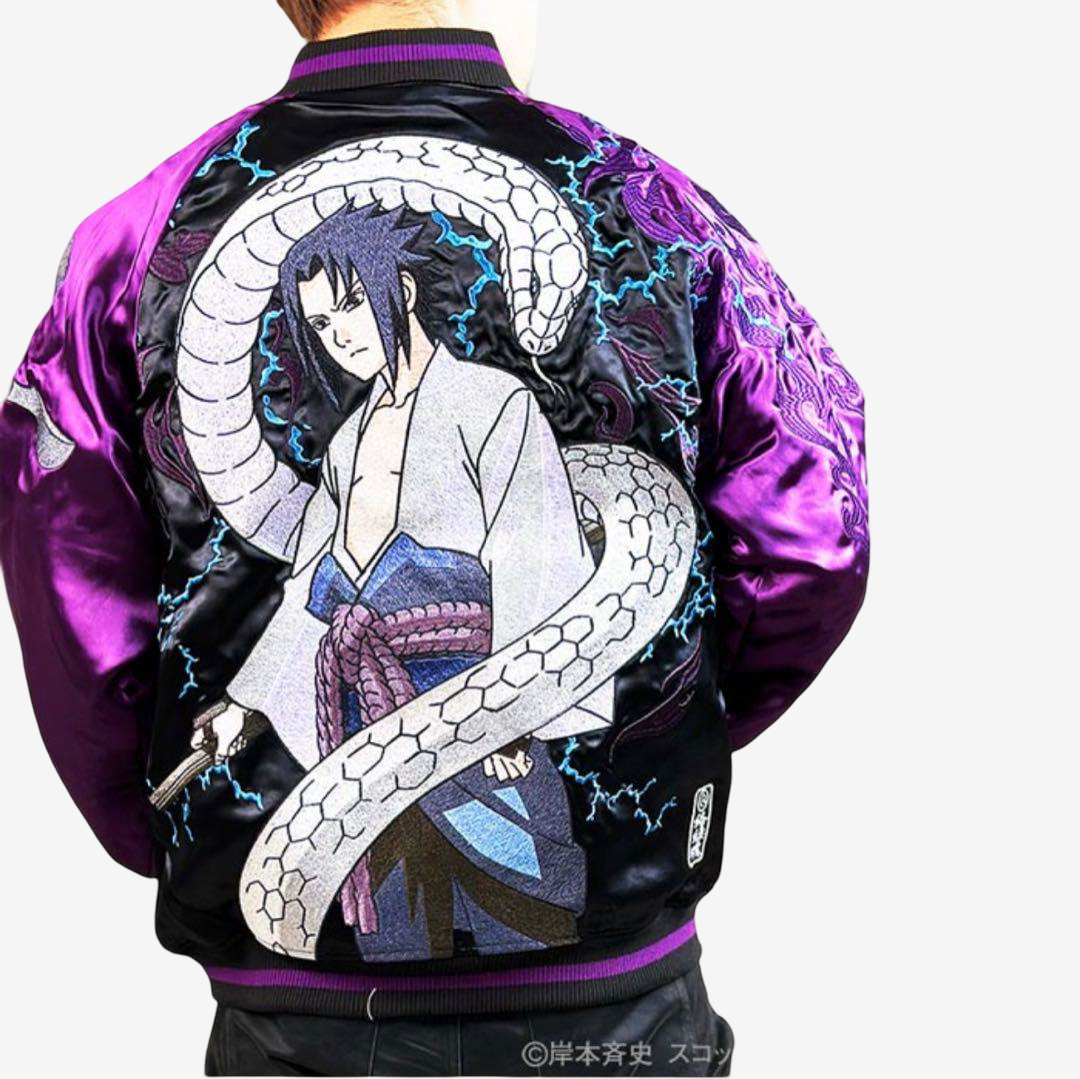 Naruto Sasuke Sukajan Jacket Purple Orochimaru Snake Embroidered Anime Bomber Japan