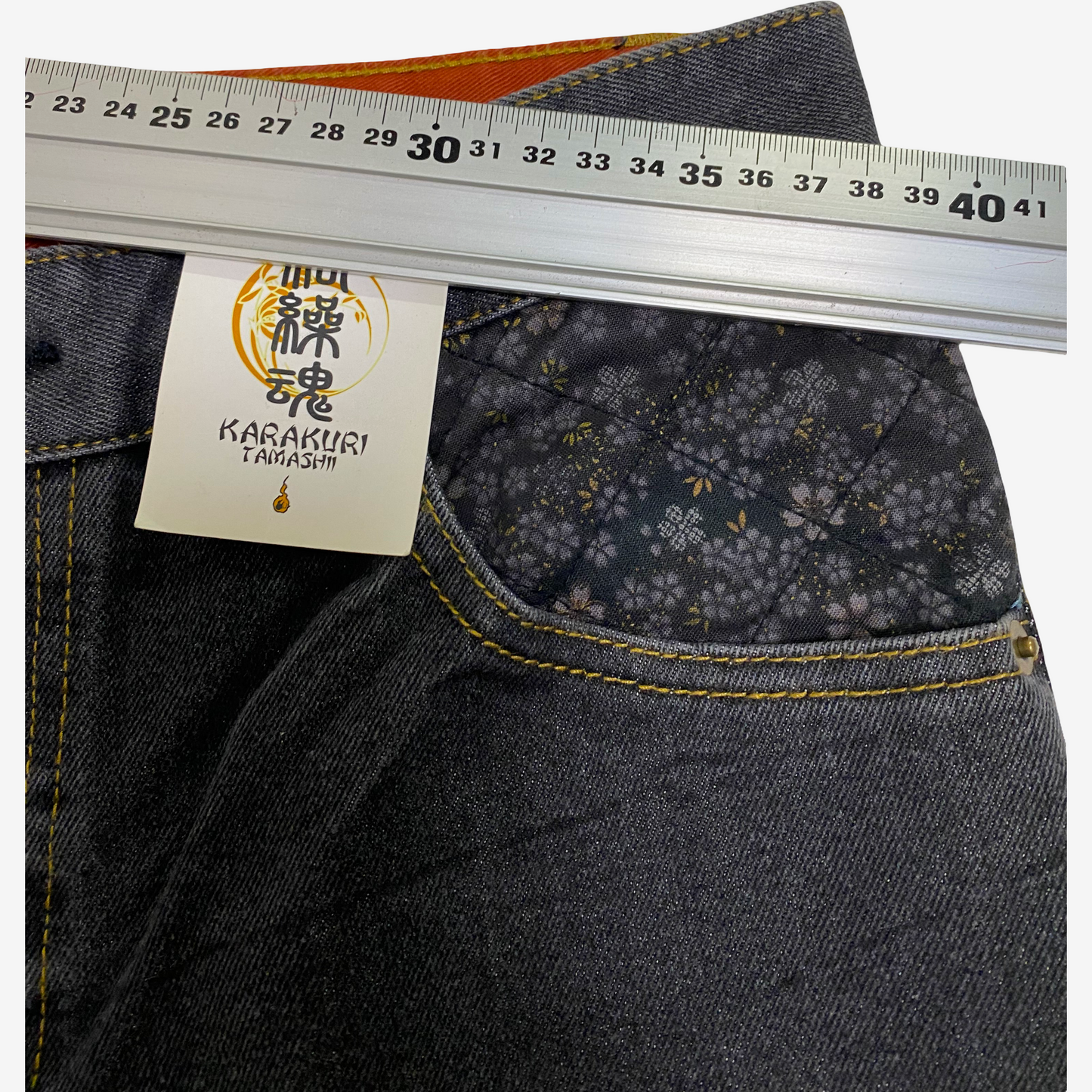 Karakuri Tamashii Japanese Koi Carp Embroidered Denim Jeans | Sakura Wagara Jeans | Made in Japan Style | Size 30