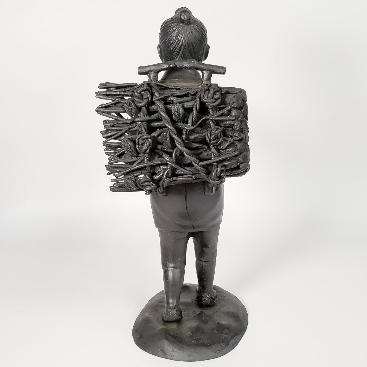 Ninomiya Kinjiro (Ninomiya Sontoku) Bronze Figure, 36.5cm — Scholar Child Reading While Walking — Cast Metal Japanese Folk Icon Sculpture