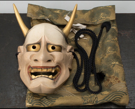 Hand-Carved Hannya Noh Mask by Nomura Ran (Nomura Takashi) · Signed & Boxed · Classical Japanese Nōmen Art · With Mask Bag & Tomobako