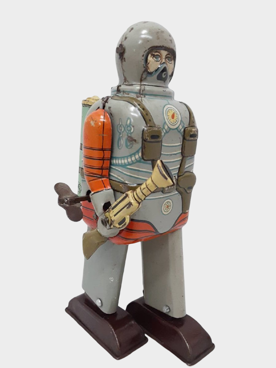 Vintage Nomura Spaceman Tin Robot Walking Astronaut Japanese Showa Toy
