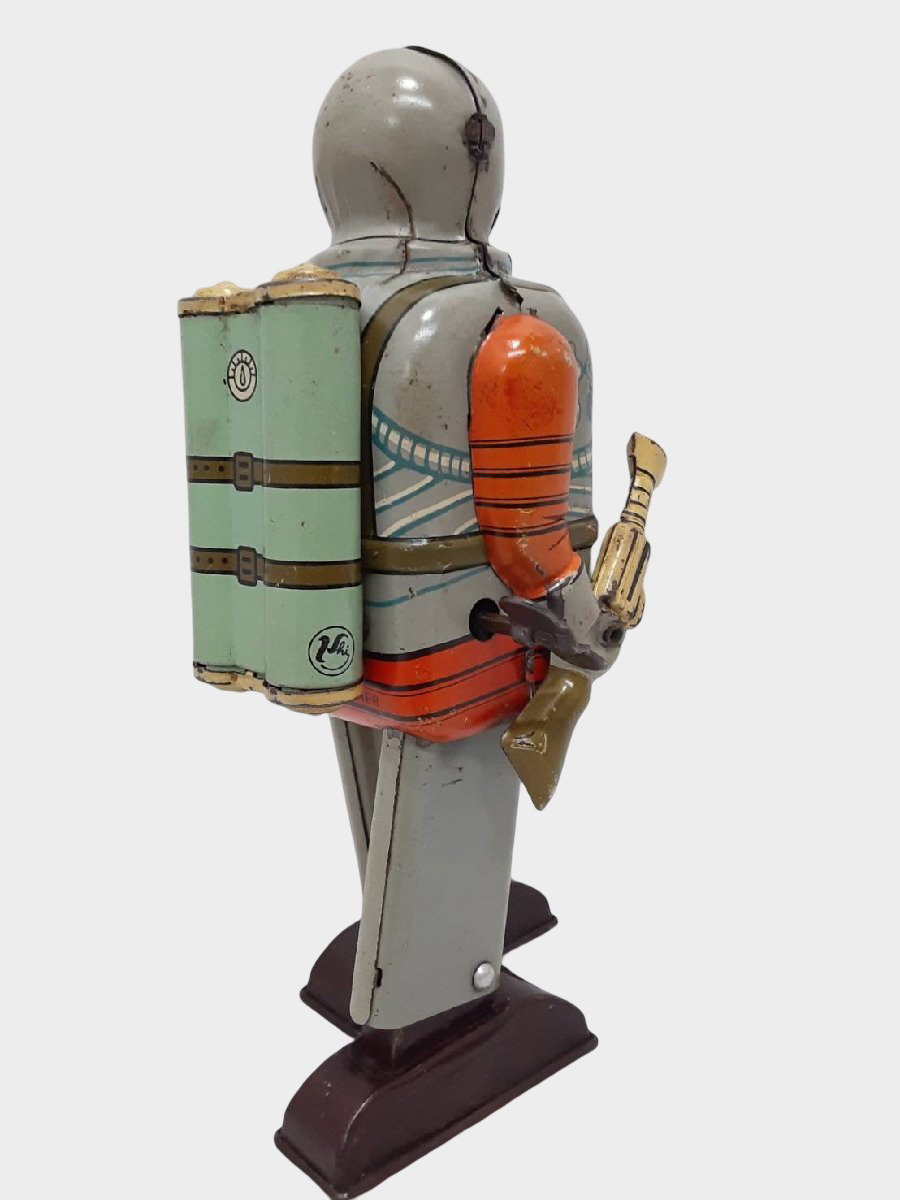 Vintage Nomura Spaceman Tin Robot Walking Astronaut Japanese Showa Toy