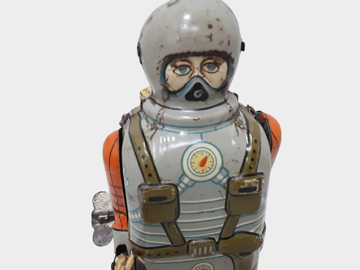 Vintage Nomura Spaceman Tin Robot Walking Astronaut Japanese Showa Toy