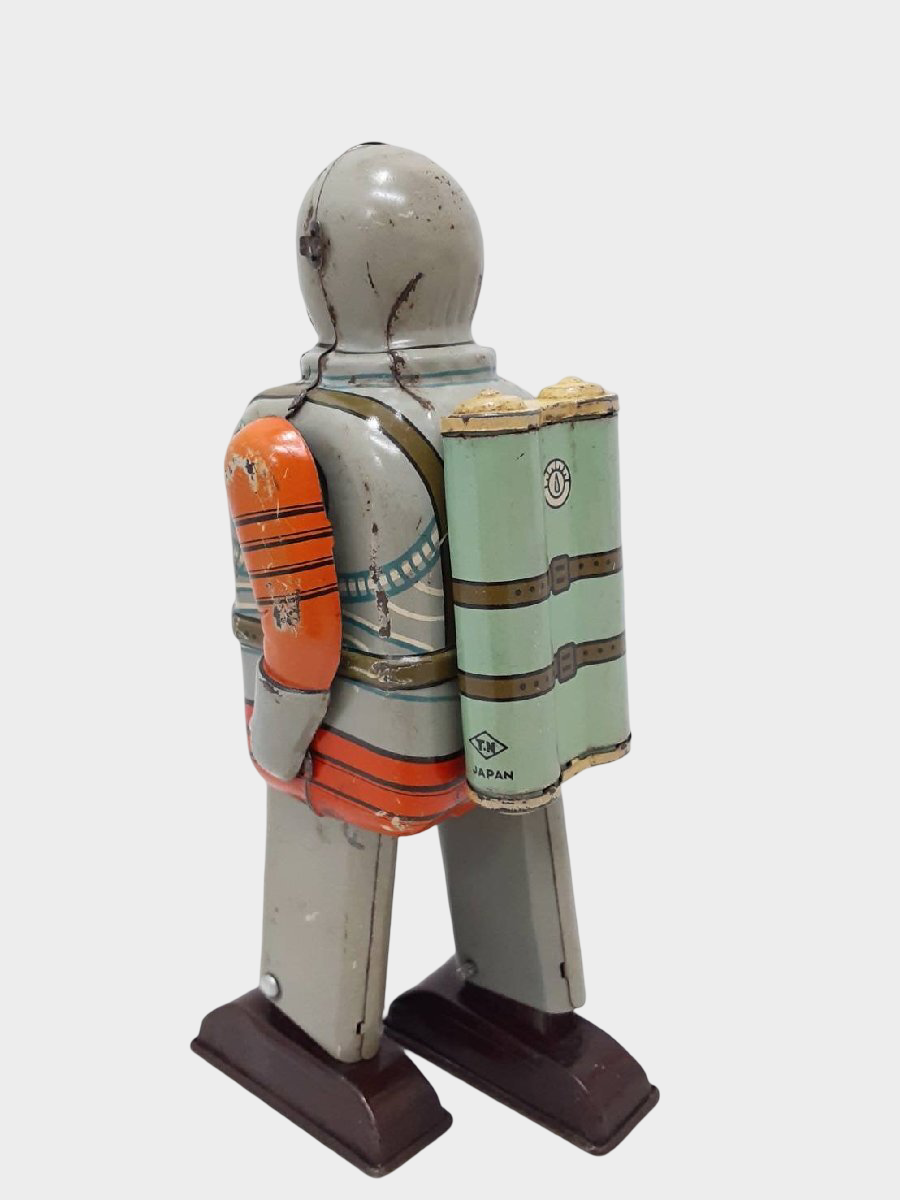 Vintage Nomura Spaceman Tin Robot Walking Astronaut Japanese Showa Toy