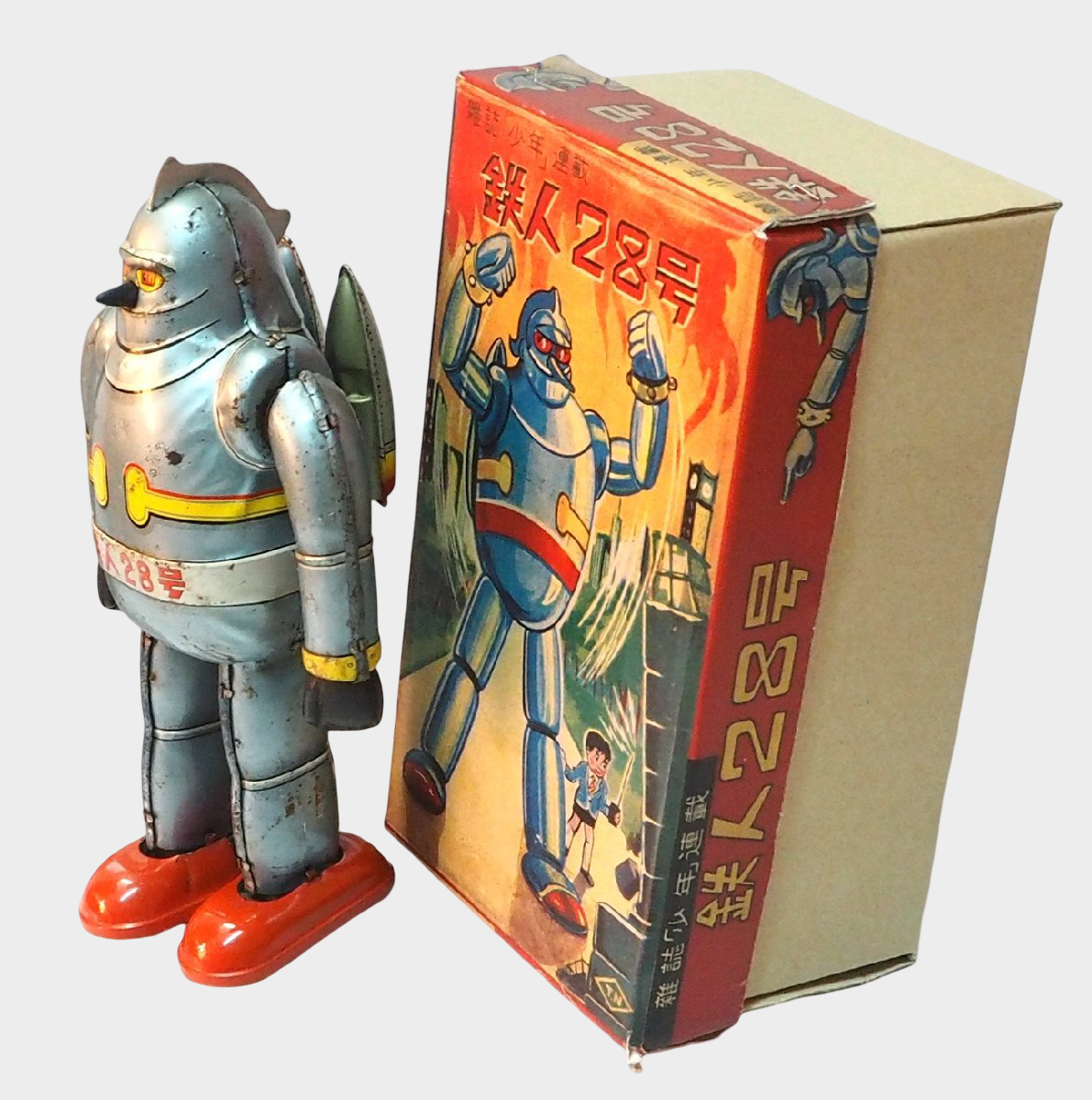 Nomura Tetsujin 28-go No.3 Silver Tin Robot with Box | Early Showa Japanese Mechanical Icon