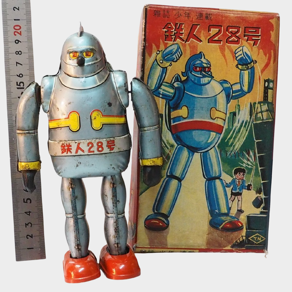 Nomura Tetsujin 28-go No.3 Silver Tin Robot with Box | Early Showa Japanese Mechanical Icon