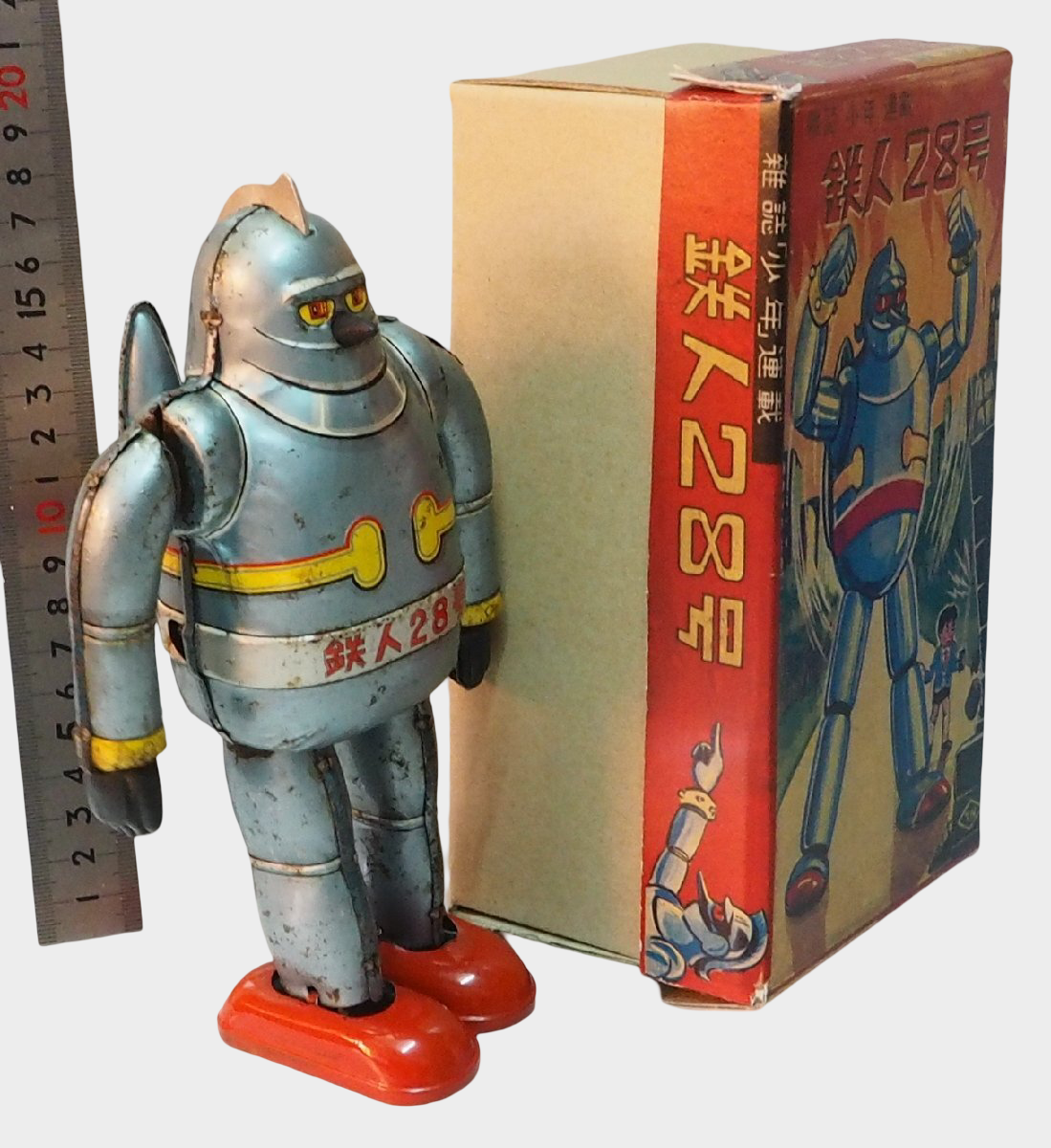 Nomura Tetsujin 28-go No.3 Silver Tin Robot with Box | Early Showa Japanese Mechanical Icon
