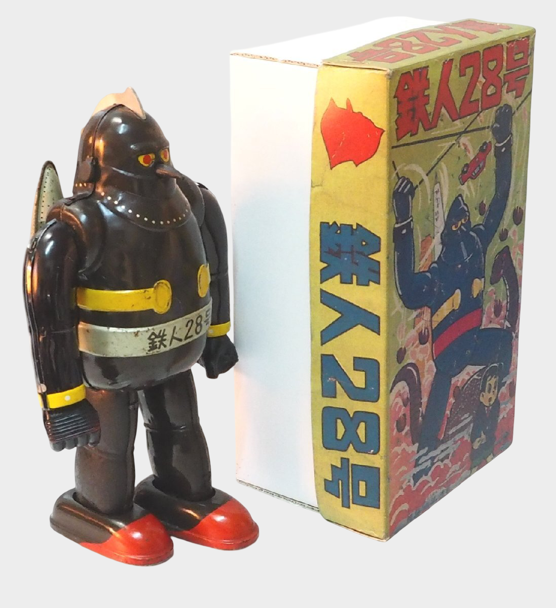 Nomura Tetsujin 28 Embossed Tin Robot with Box – Early Black Body Variant, Wind-Up Walking, Postwar Japan