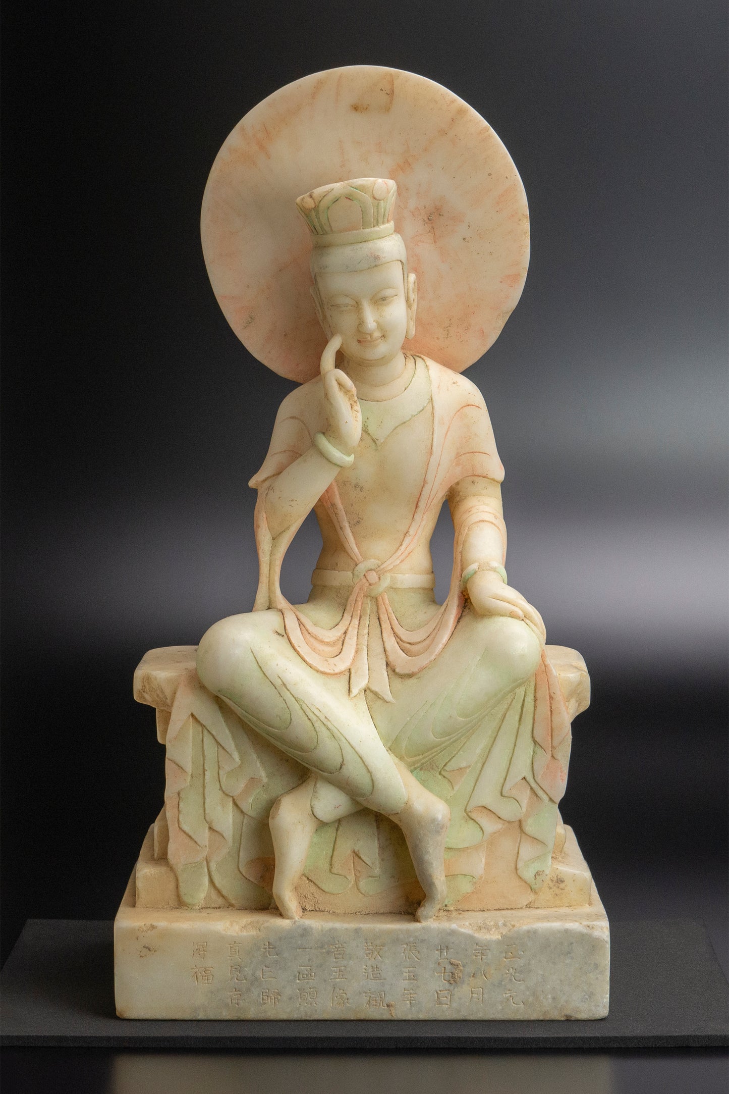 Northern Wei White Jade Guanyin Figure (c. 520 CE) — Scholarly Provenance Notes — 41cm Monumental Carving in Acrylic Case (China, Found in Japan)