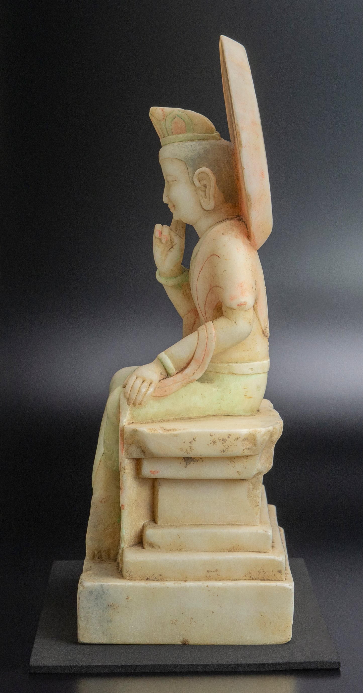 Northern Wei White Jade Guanyin Figure (c. 520 CE) — Scholarly Provenance Notes — 41cm Monumental Carving in Acrylic Case (China, Found in Japan)