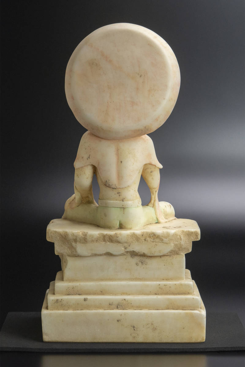 Northern Wei White Jade Guanyin Figure (c. 520 CE) — Scholarly Provenance Notes — 41cm Monumental Carving in Acrylic Case (China, Found in Japan)