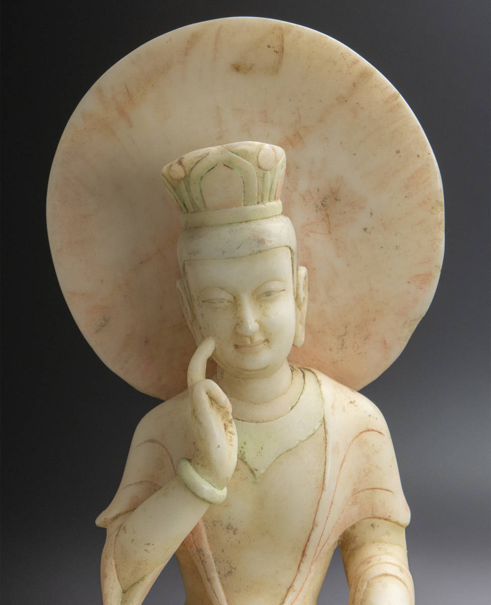 Northern Wei White Jade Guanyin Figure (c. 520 CE) — Scholarly Provenance Notes — 41cm Monumental Carving in Acrylic Case (China, Found in Japan)