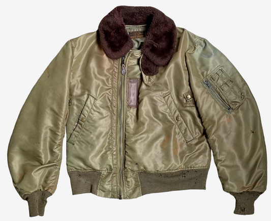 Original USAF B-15B Flight Jacket Black Label Mouton Collar Vintage Nylon Military Jacket
