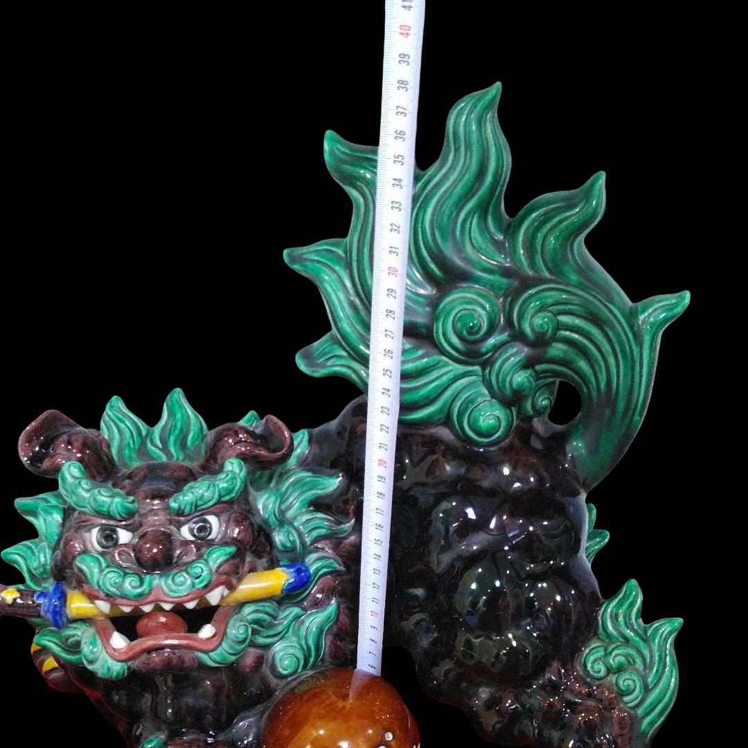 Outstanding Size Japanese Kutani Ware Yaki | Polychrome Ceramic Sculpture | Koma Inu Shisha Foo Fu Dog Lion