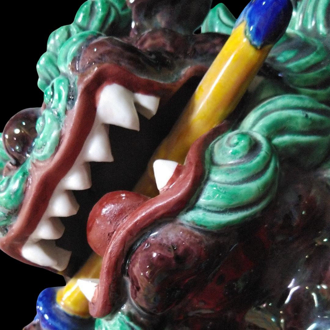 Outstanding Size Japanese Kutani Ware Yaki | Polychrome Ceramic Sculpture | Koma Inu Shisha Foo Fu Dog Lion