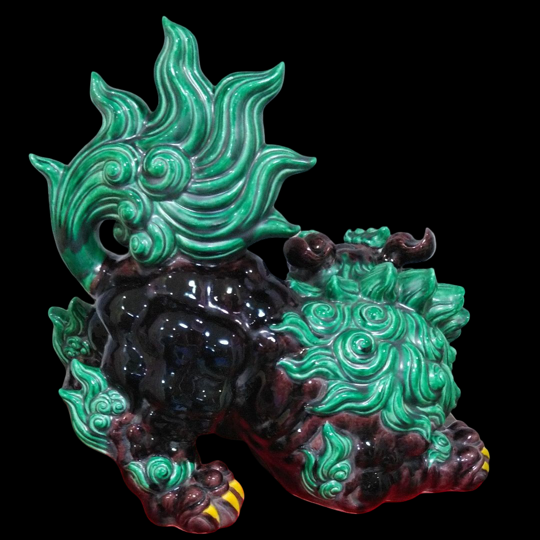 Outstanding Size Japanese Kutani Ware Yaki | Polychrome Ceramic Sculpture | Koma Inu Shisha Foo Fu Dog Lion