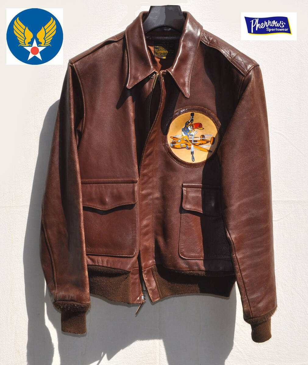 Pherrow's A-2 ARMY AIRFORCES B-24 BOMBER PLANE BACK PAINT Disney Chip & Dale 831st SQ SIZE 40