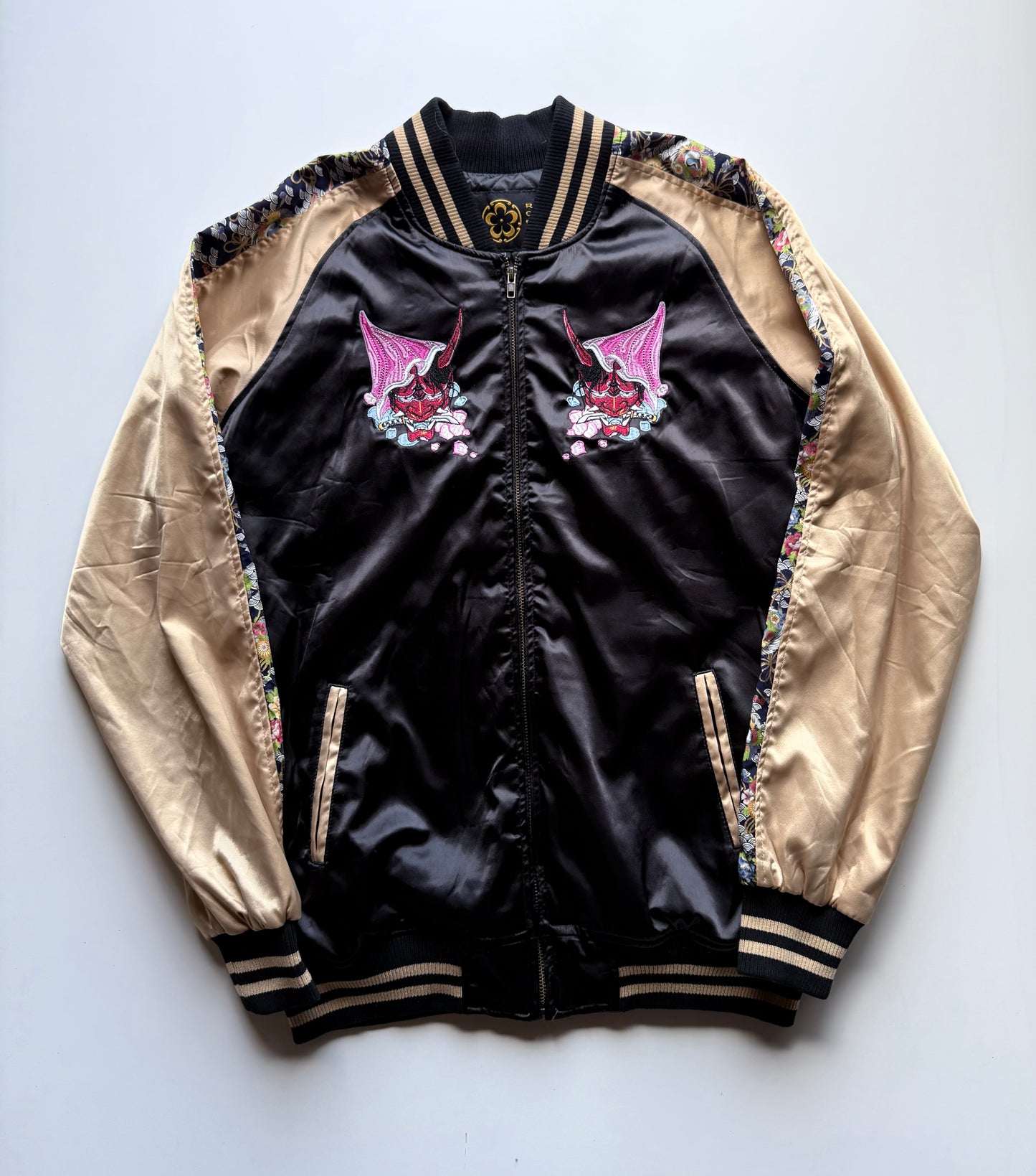 Rogue Hannya Dragon Sukajan Jacket XL Japanese Embroidered Samurai Bomber Gold Black Souvenir Coat