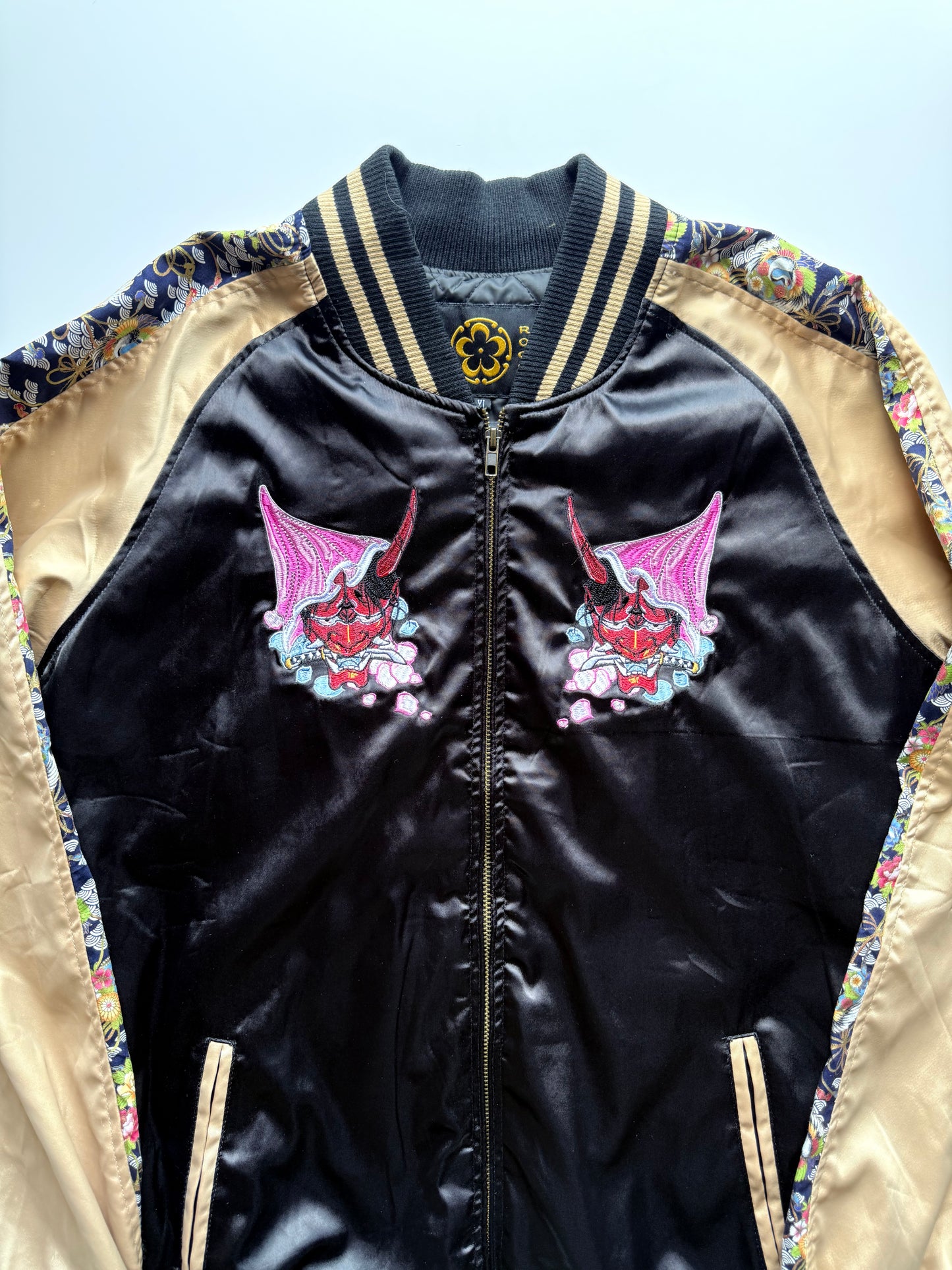 Rogue Hannya Dragon Sukajan Jacket XL Japanese Embroidered Samurai Bomber Gold Black Souvenir Coat