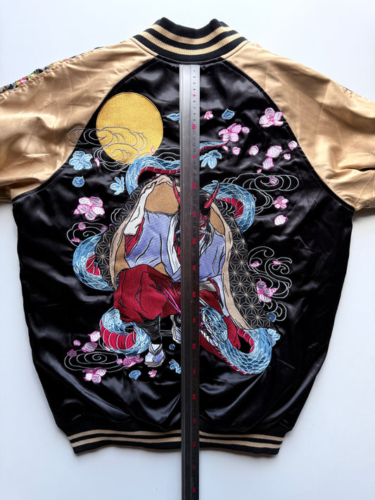 Rogue Hannya Dragon Sukajan Jacket XL Japanese Embroidered Samurai Bomber Gold Black Souvenir Coat