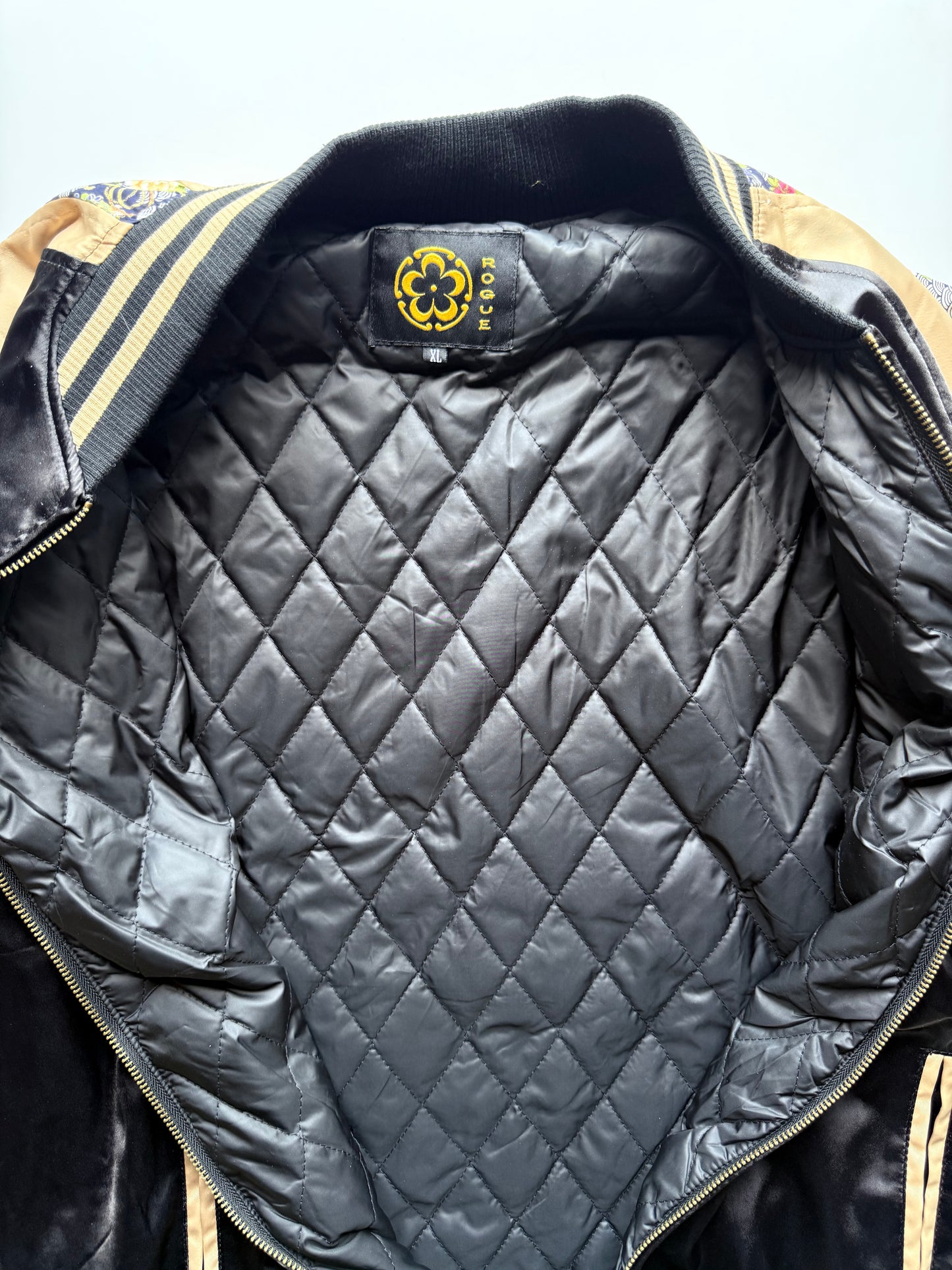 Rogue Hannya Dragon Sukajan Jacket XL Japanese Embroidered Samurai Bomber Gold Black Souvenir Coat
