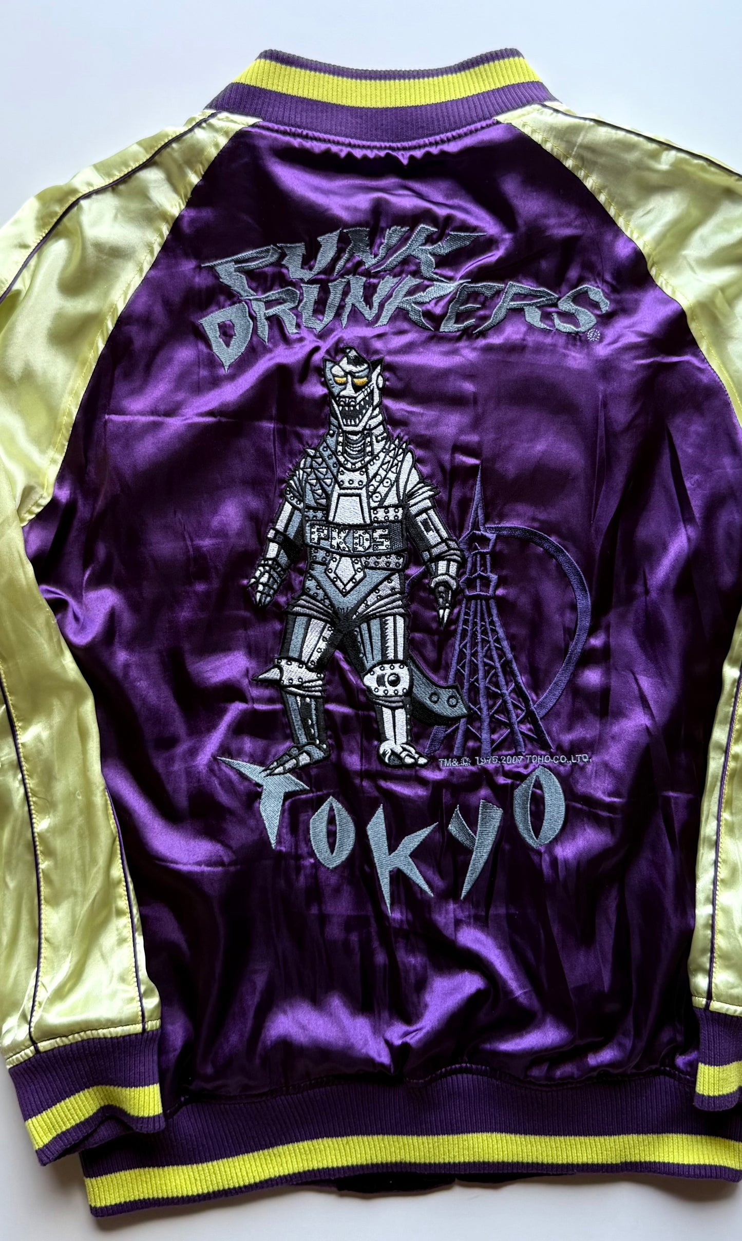 Rare 2007 PUNK DRUNKERS x Godzilla King Ghidorah Mechagodzilla Reversible Sukajan Velvet Jacket Japan XL