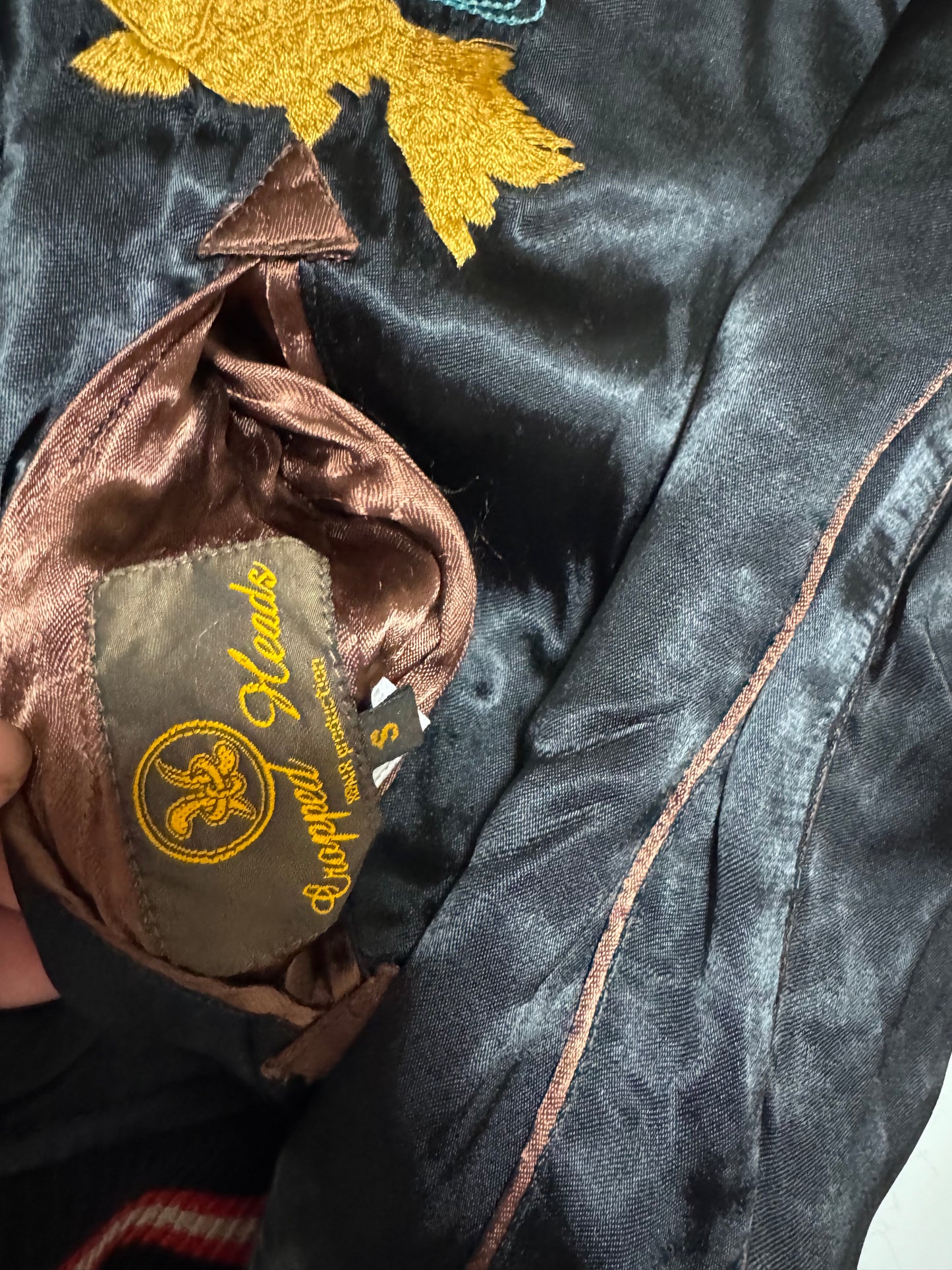 Cropped Heads Kappa Kingyo Goldfish Reversible Sukajan Jacket Size S Black Green Japanese Souvenir Bomber