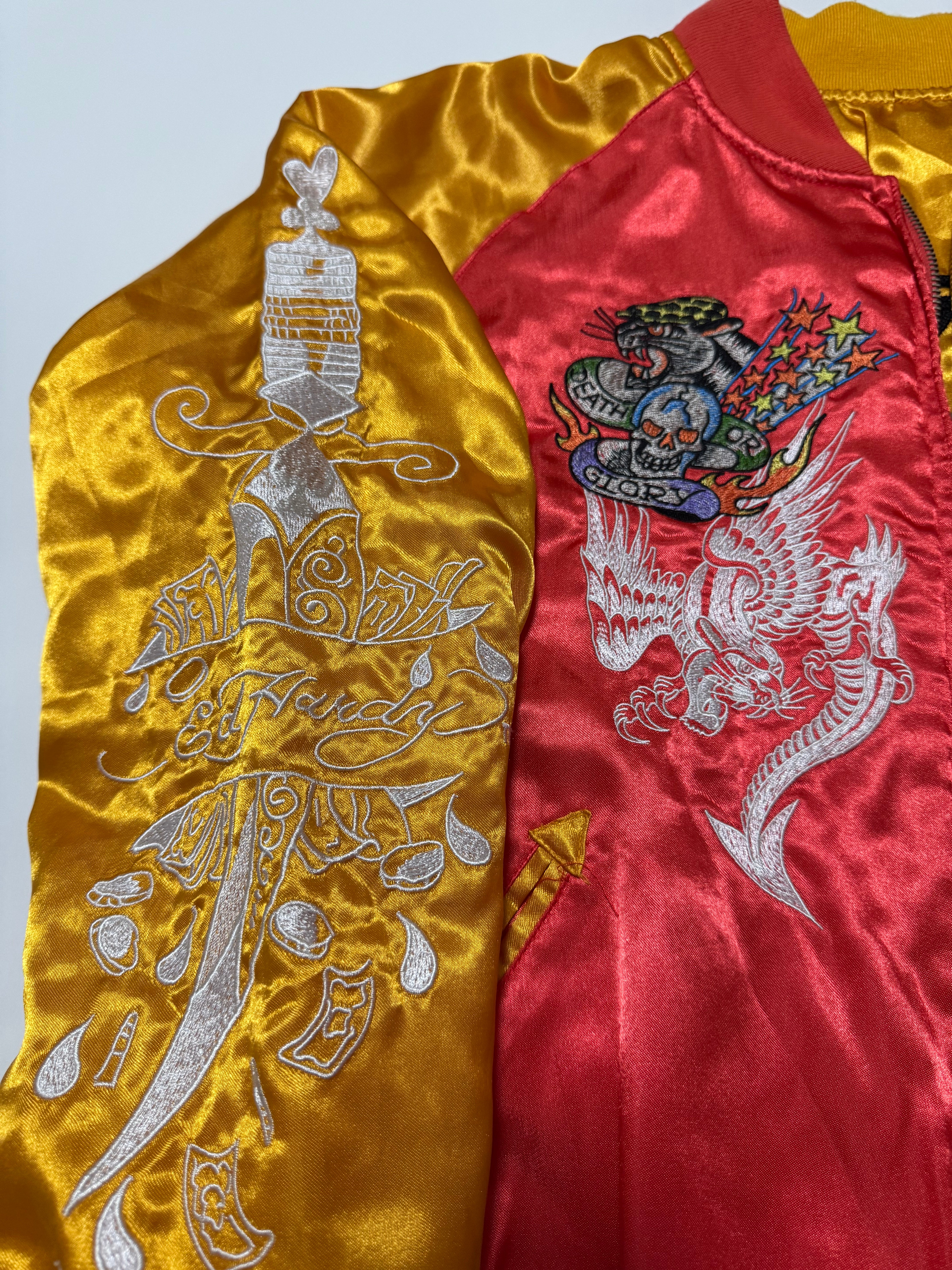 Y2K Ed Hardy Reversible Sukajan Jacket Winged Griffin Skull Eagle
