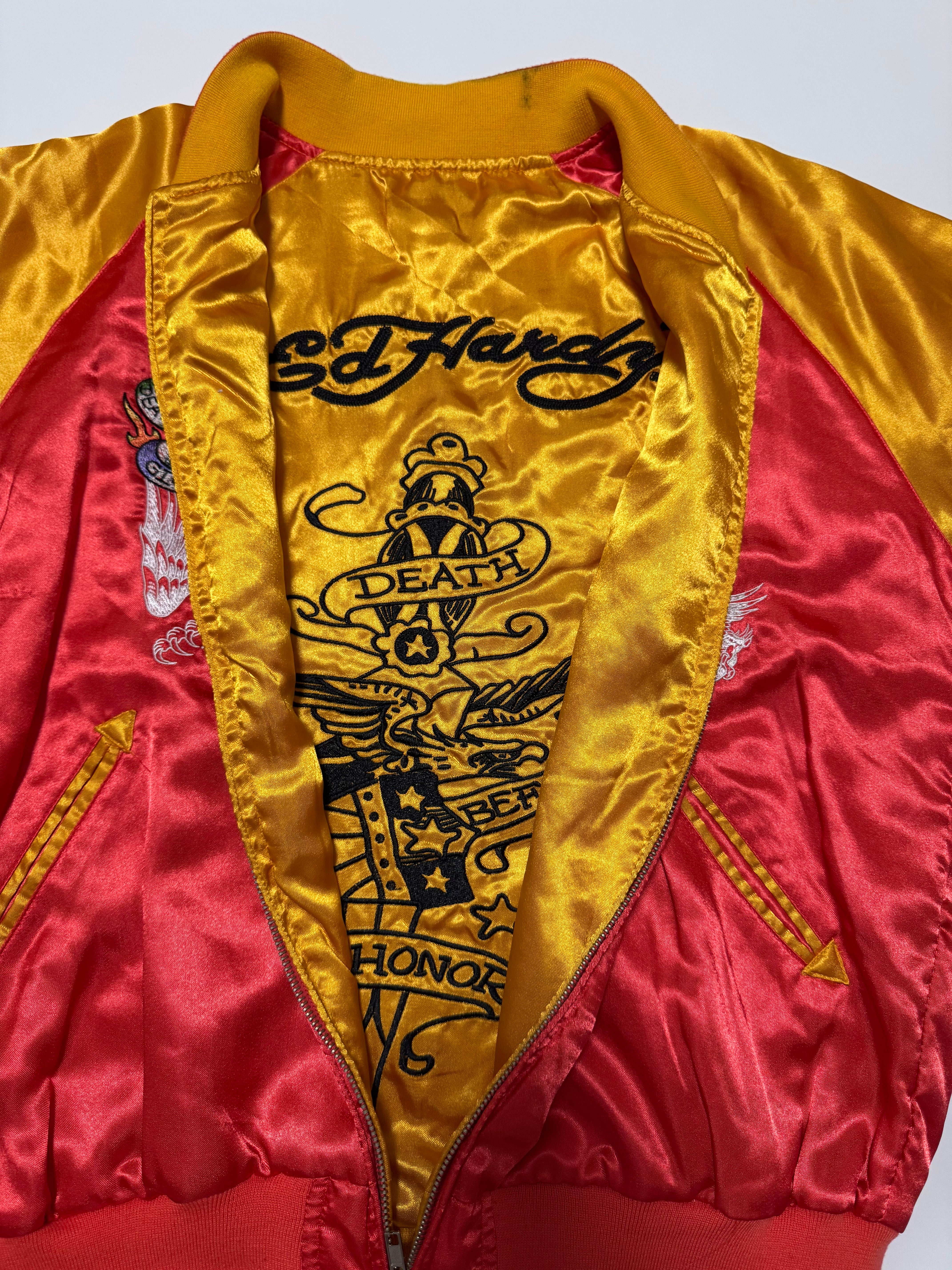 Y2K Ed Hardy Reversible Sukajan Jacket Winged Griffin Skull Eagle