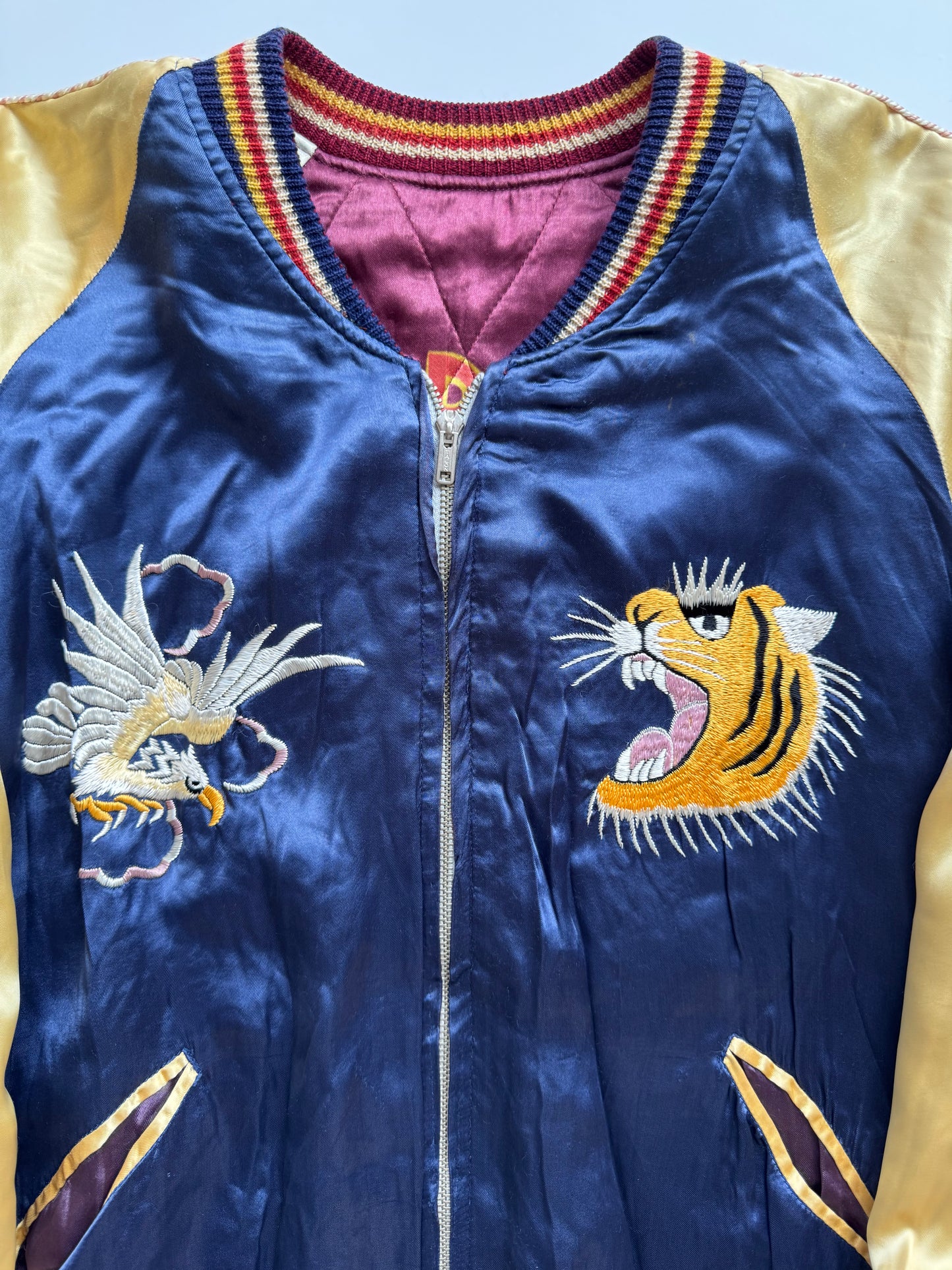 Vintage WAREHOUSE Reversible Sukajan Jacket Size 38 Eagle Dragon Mount Fuji Japanese Souvenir Bomber S M